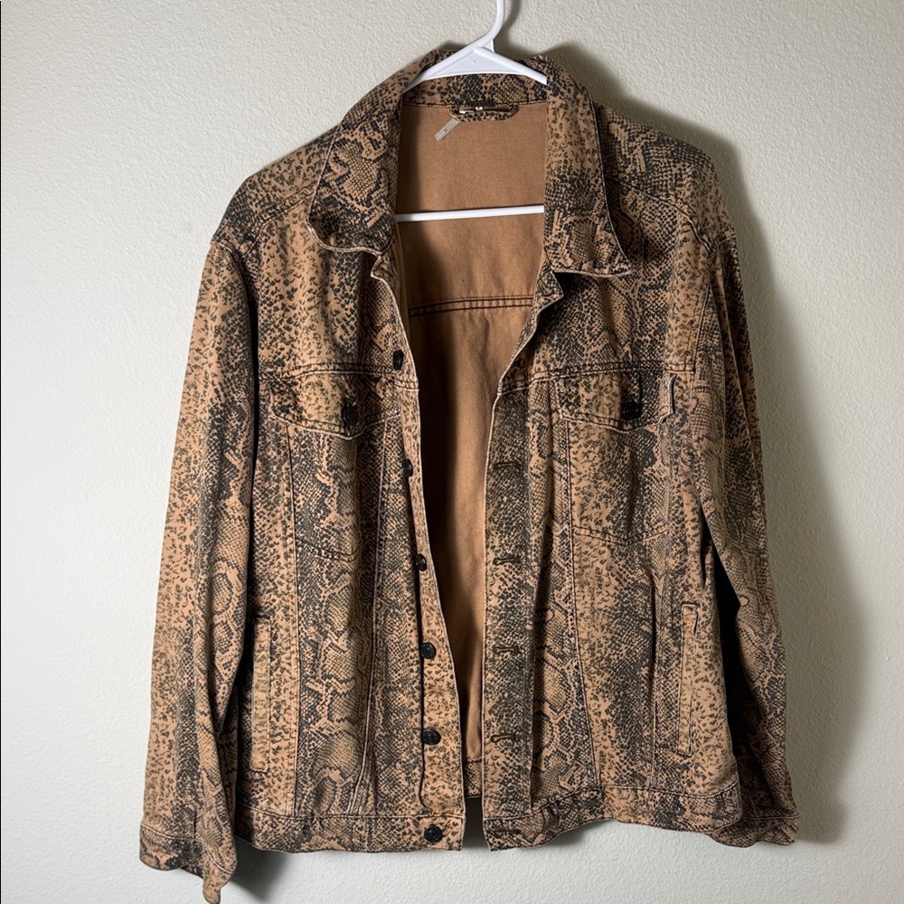 Free people Snake Print Denim Jacket - Brown & Black size medium